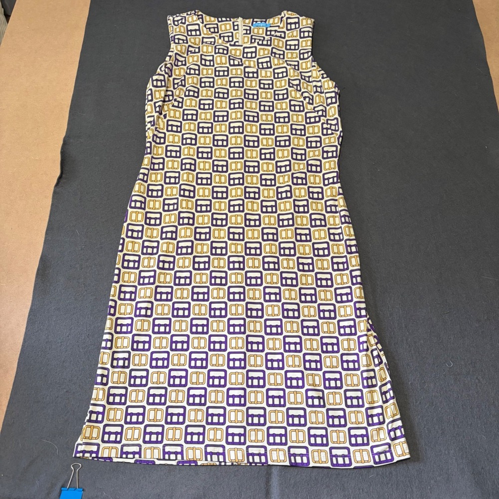 J.McLaughlin Sheath Dress Women M Purple Gold Buckle Print Catalina Cloth Prep